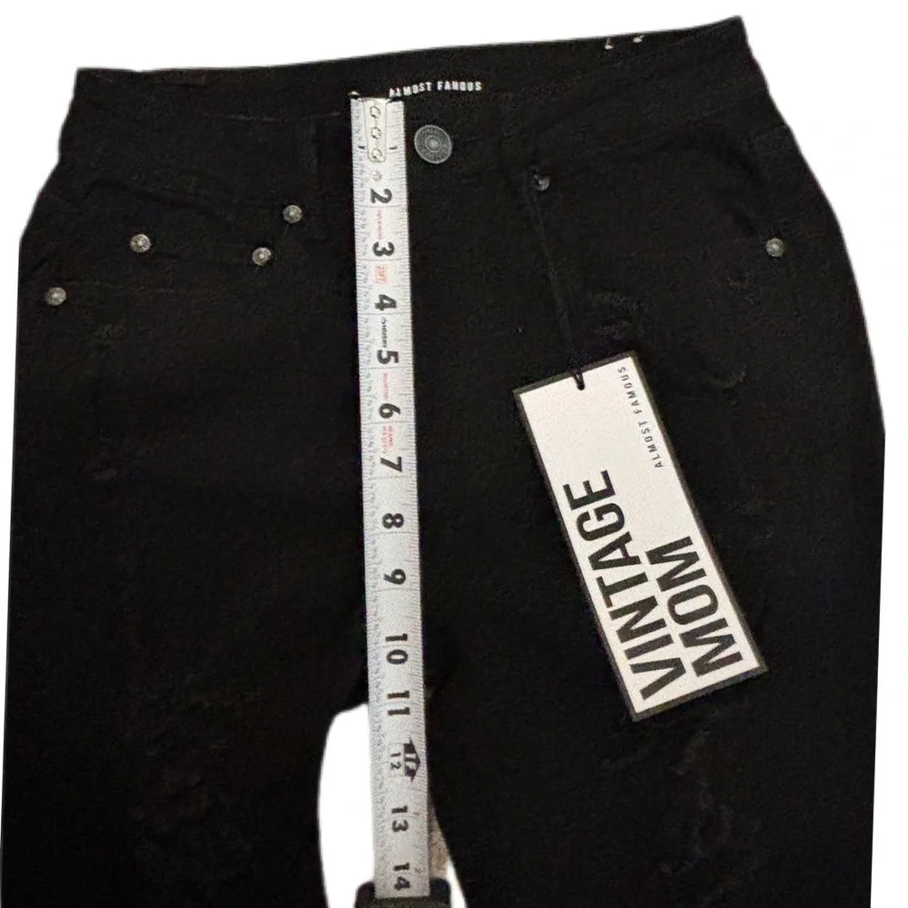 NWT Almost Famous Black Distressed Vintage Mom Jeans Size 3 - Picture 8 of 11